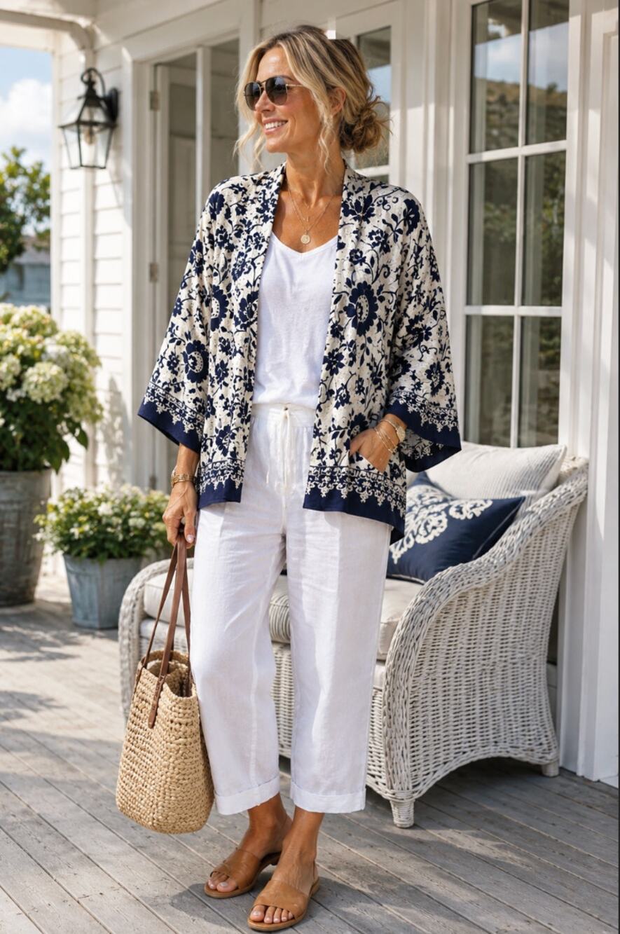 Beach Cabana Women's One Size Coastal Grandma Cover Up Lagenlook Kaftan Duster